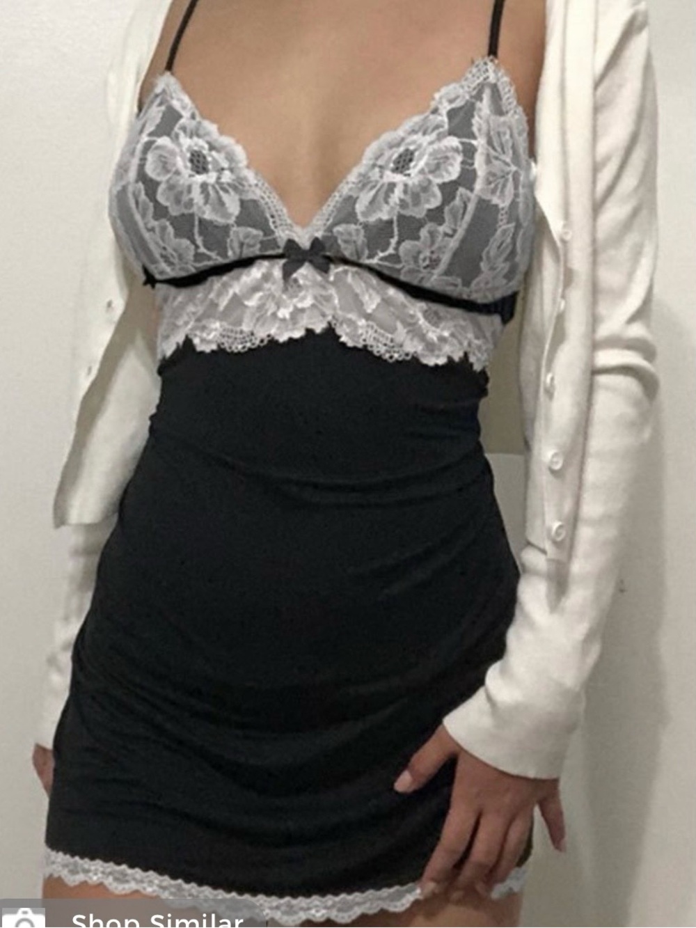 Black & White Lace Slip Nightdress - Women Intimates